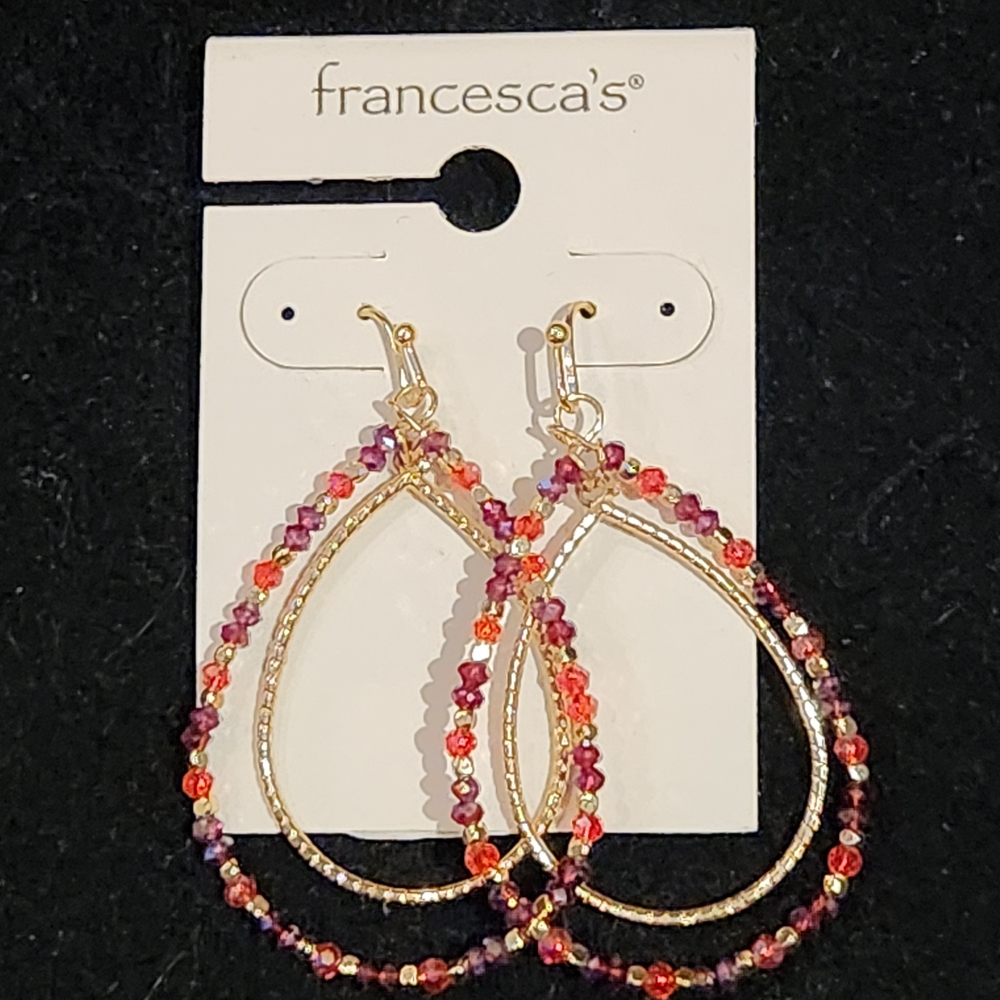 NWT Francesca's Cassie Glass Bead Earrings Coral Purple Goldtone